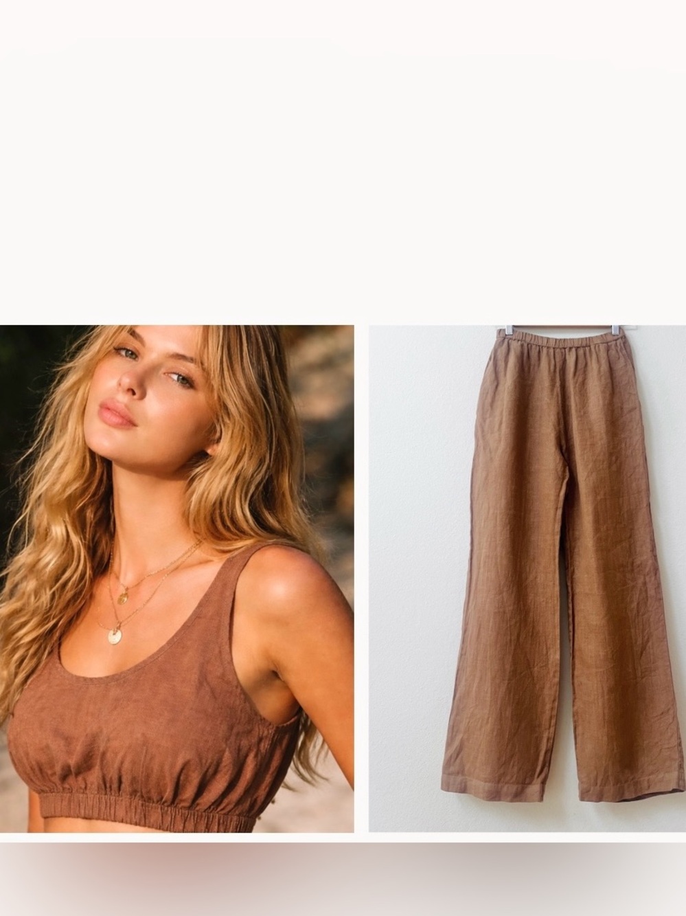 Enza Costa linen wide leg pants and Crop Tank Top Set Size S